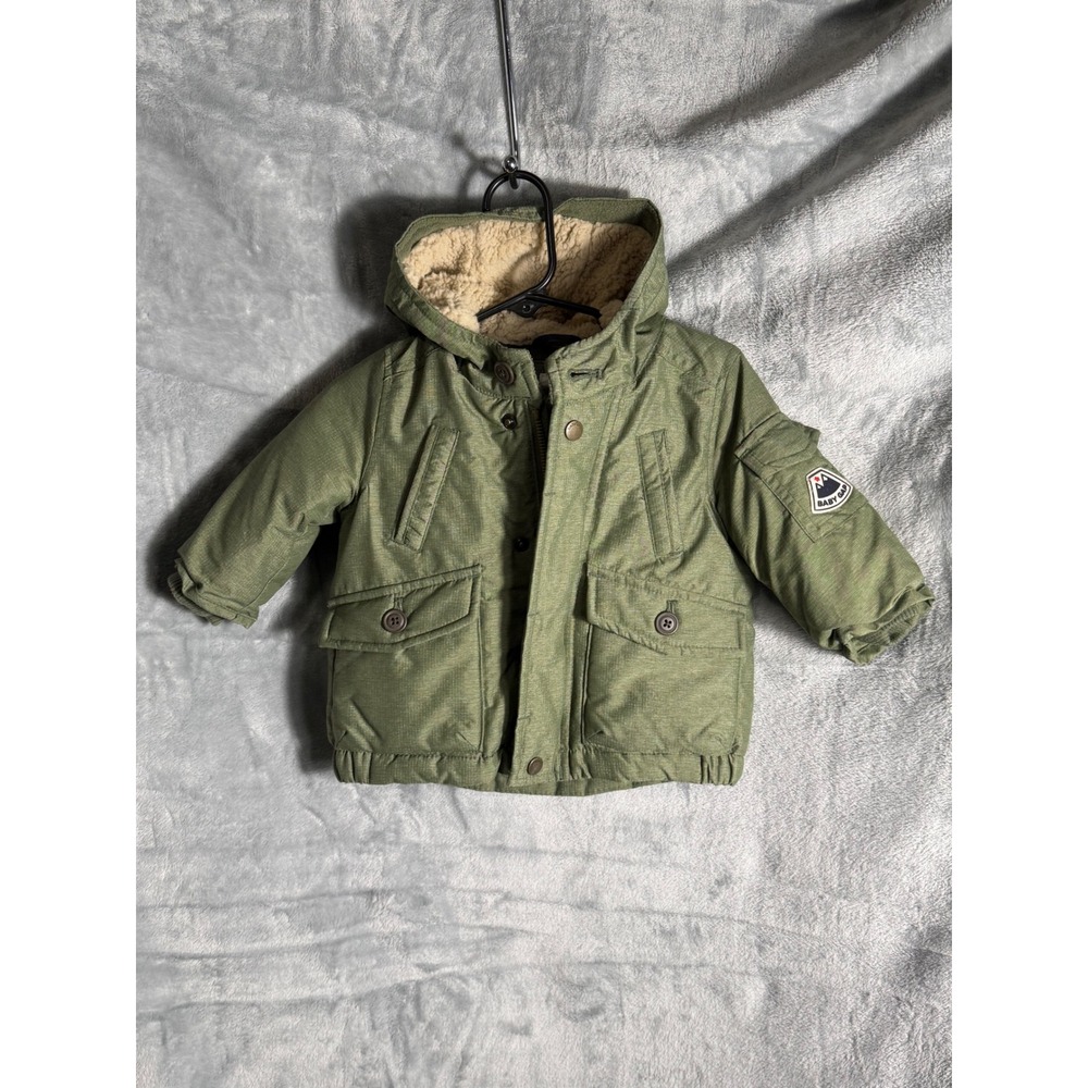 Baby Gap‎ Green Hooded Parka Jacket Sherpa Lined hood 6-12 Months